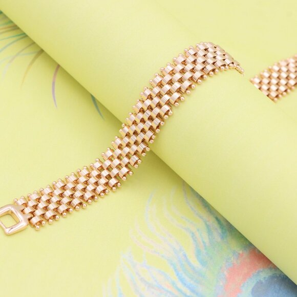 "Elegant Rose Gold Wide Chain Bracelet with Beaded Edge Design, XPBL0866 - Picture 12 of 12